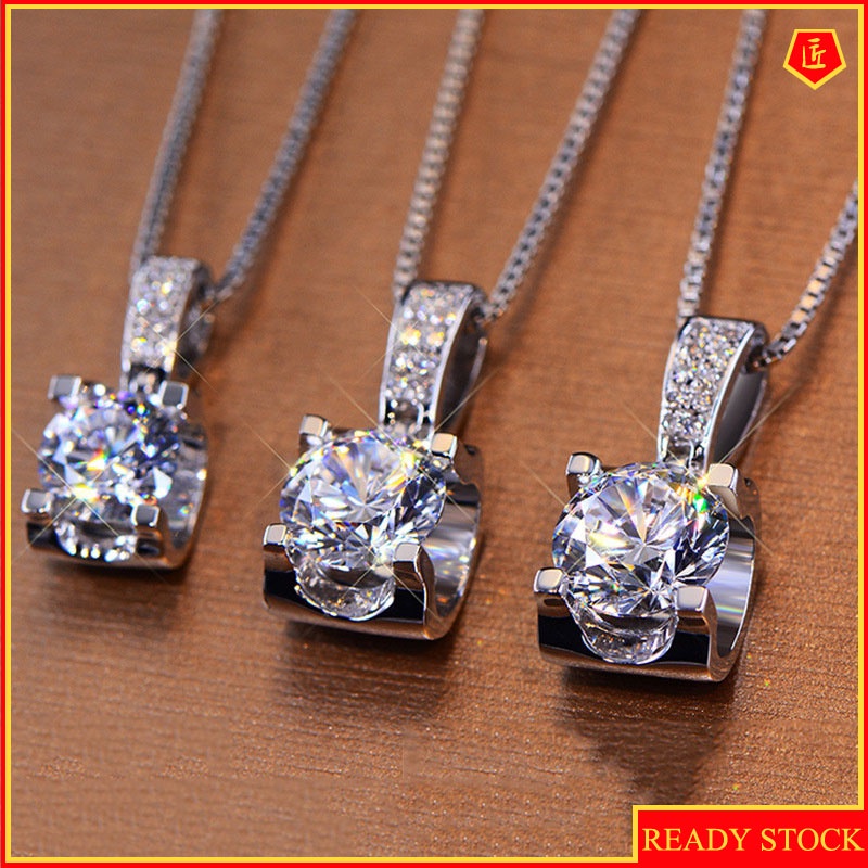 [Ready Stock]Classic Bullhead Necklace 18K White Gold 2 Karat Showing Diamond Stylish Pendant