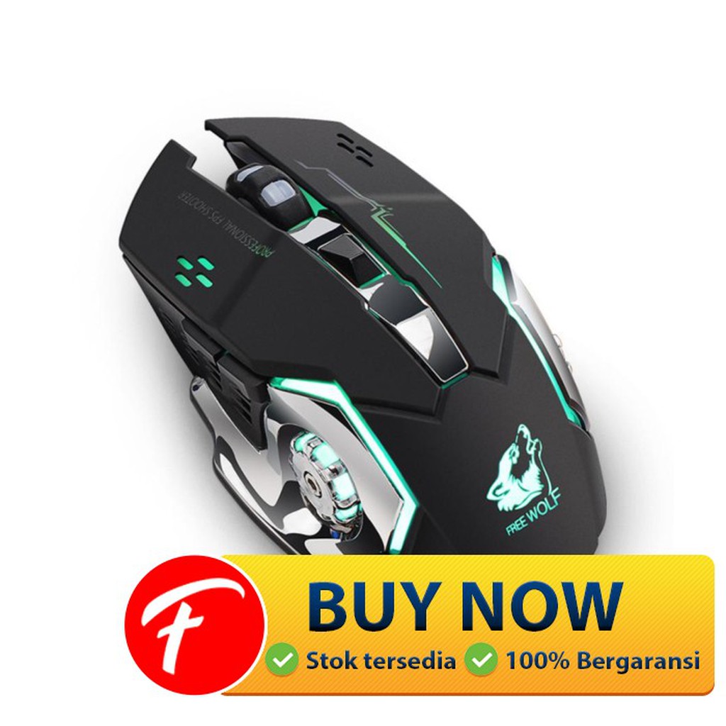 Jual Free Wolf Wireless Gaming Mouse LED Light 1800 DPI - X8 - Black