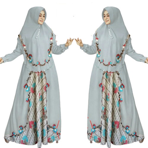 ESHAL WEAR DRESS MUSLIMAH GAMIS SYARI MOTIF BARIK DAN ADA BORDIR GRACE