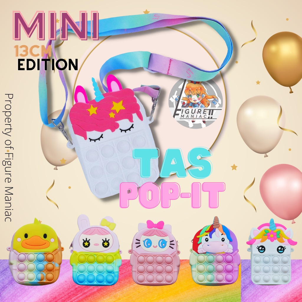 Figure Maniac - Tas Pop It Mini Medium Selempang 15 CM Rainbow Butterfly Unicorn Tas Anak