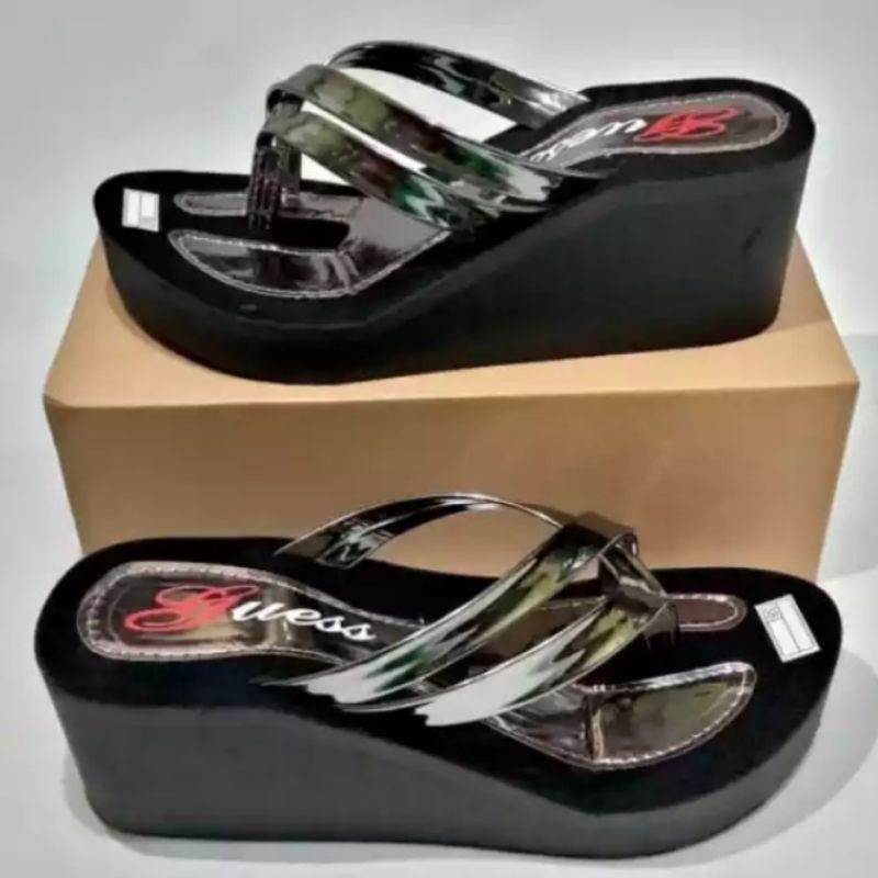 sandal wanita sandal wedges manohara tinggi 6.5cm size 37-40-Hitam