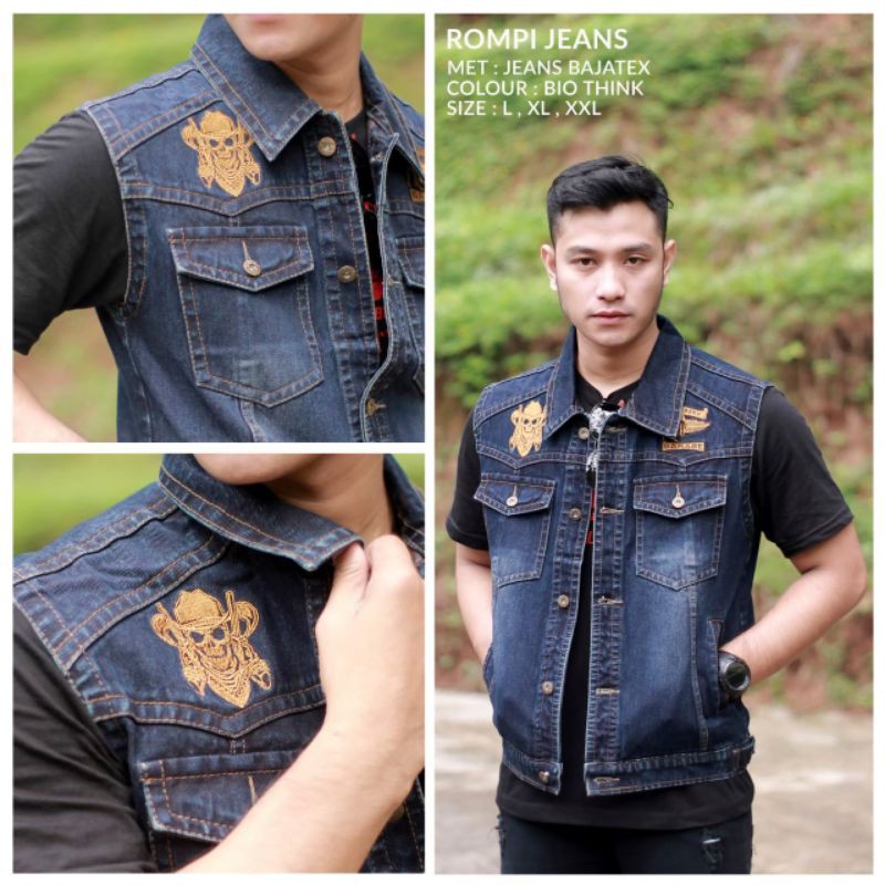 Jaket rompi jeans pria jumbo big size murah