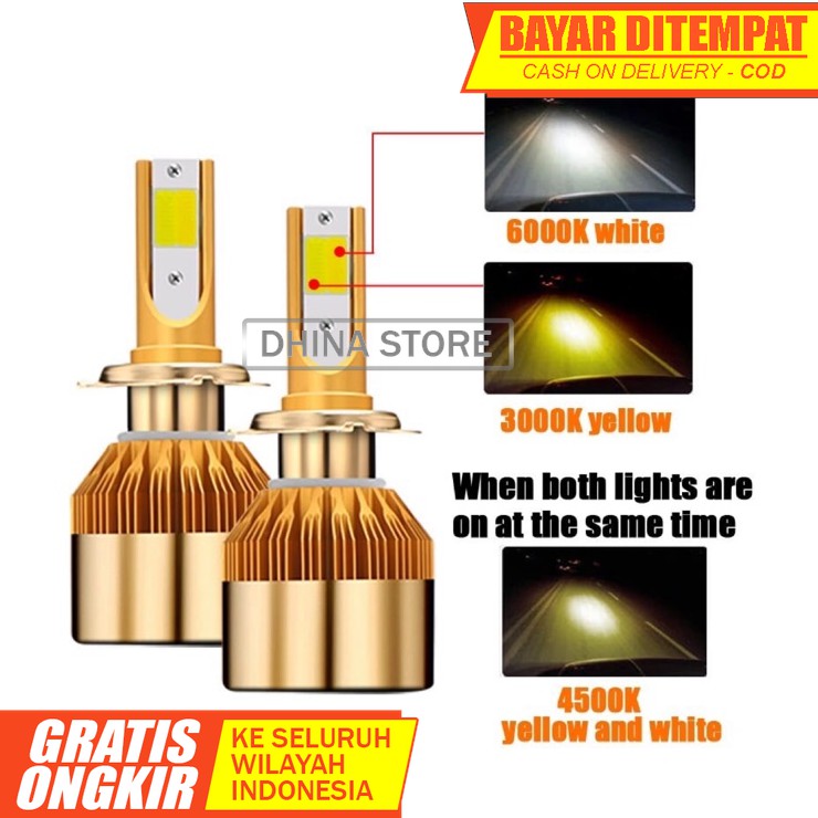 Lampu Led Mobil HB3 HB4 H11 H8 H9 HIR2 9012 3 Warna 3000K 4500K 6500K 2 Pcs Sepasang Bergaransi