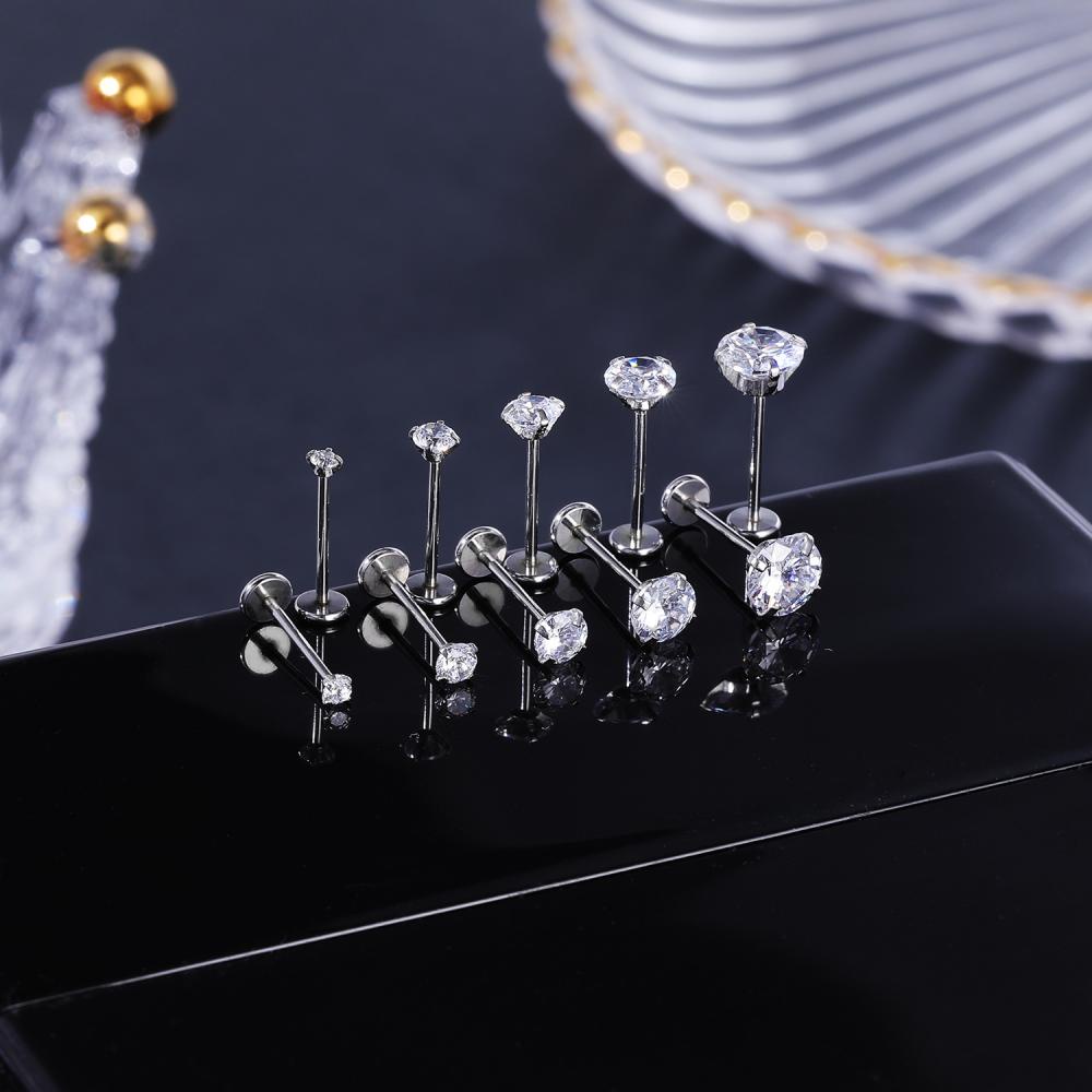 1pc Anting Stud Tindik Bibir Labret Kristal Bahan Stainless Steel Ukuran 0.8 / 1 / 1.2mm