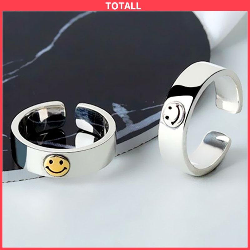 COD Fashion kepribadian retro smiley cincin rantai cincin terbuka perempuan-Totall