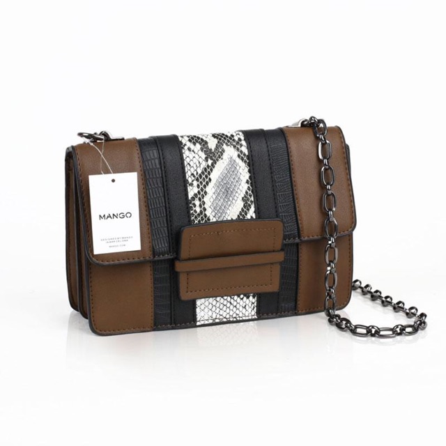 Mango Sling Bag Original 25 Cm Brown Combi Snake
