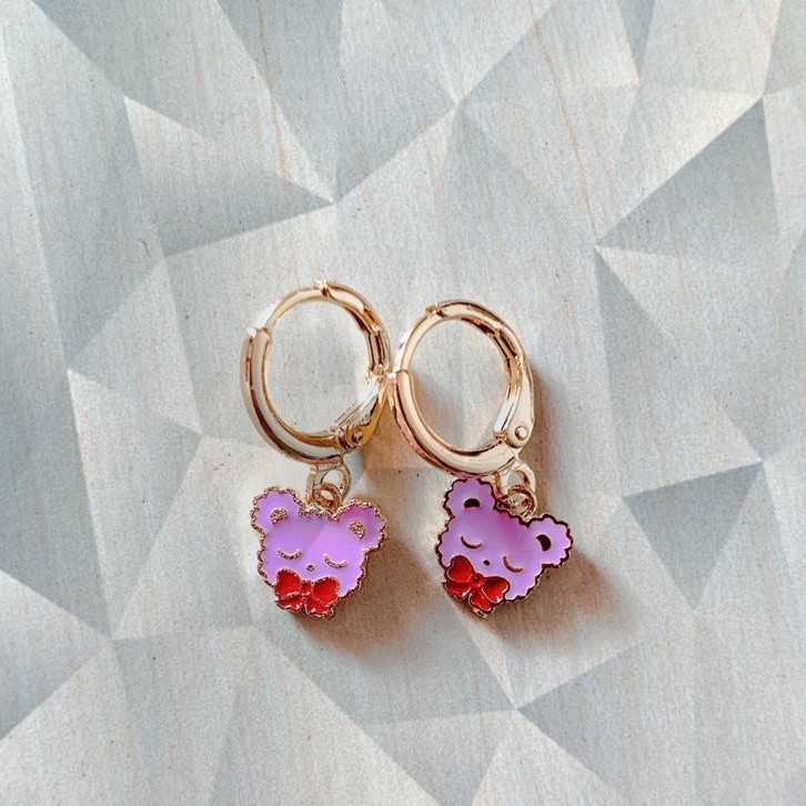 Anting Anak Kepala Bear Ungu Gold Xuping