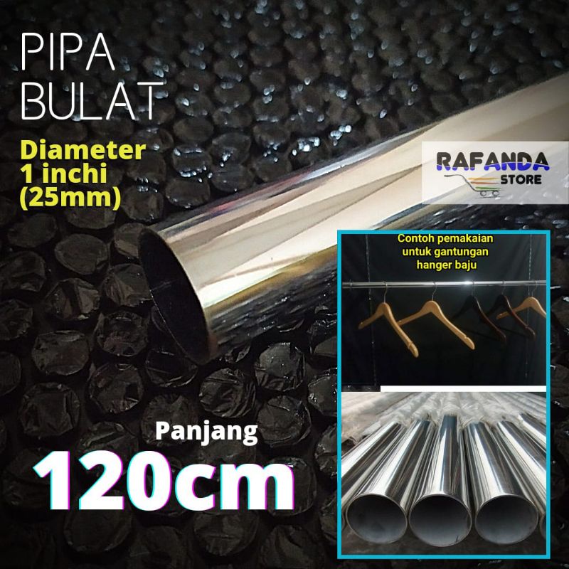 Pipa bulat 1" Ukuran 1,2 meter Pipa besi bulat crome stainless 120cm gantungan baju display