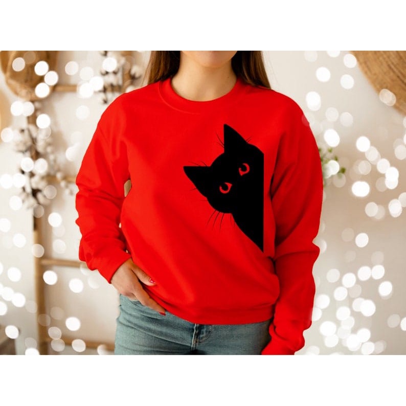 Cat Peeking Basic Sweater II Cat Peeking Sweater Crewneck II SIZE M - XL ( Pria &amp; Wanita )