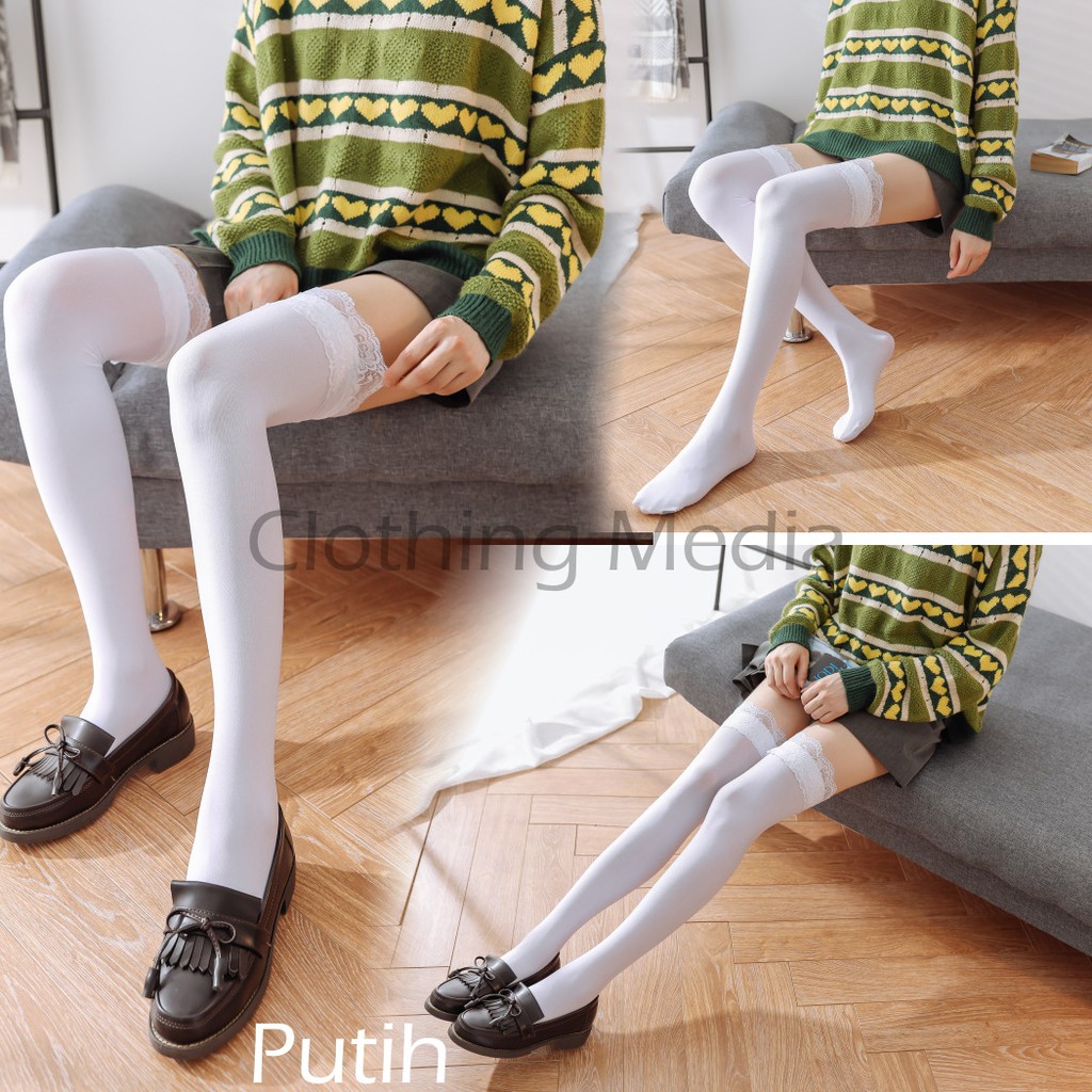 Kaos Kaki Lolita Renda Panjang 60cm Velvet Overknee Kaus Paha Tinggi Thigh High