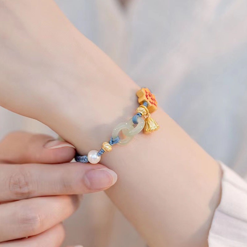 Gelang Giok Hetian Natural Model Kepang Tangan Untuk Wanita