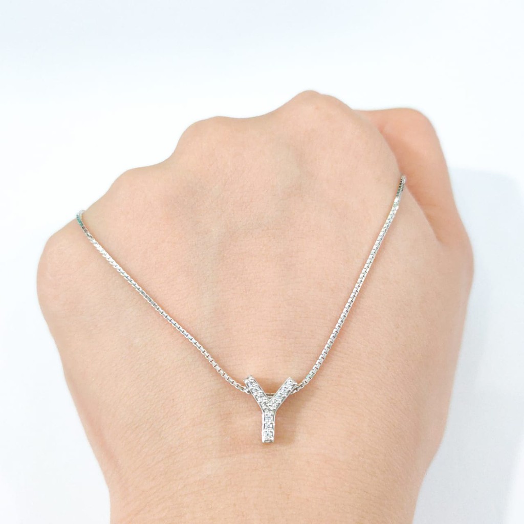 Set Kalung dan Liontin Prilly Huruf Y Elegant Emas Asli