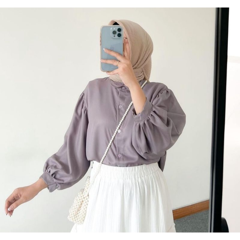 Blouse Kemeja Elze  Atasan Wanita Shakila Twill Lengan Balon Full Kancing