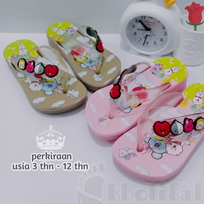 SANDAL JEPIT ANAK PEREMPUAN KARAKTER BT21 BTS LUCU IMUT 24-35 393d/c