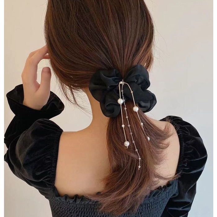 Ikat Rambut Korea Karet Rambut Scrunchies Premium Mutiara Akane