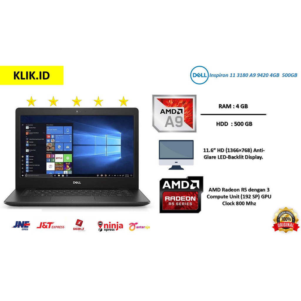 Notebook Murah Dell Inspiron 11 3180 A9 9420 4GB 500GB 11.6 GRAY