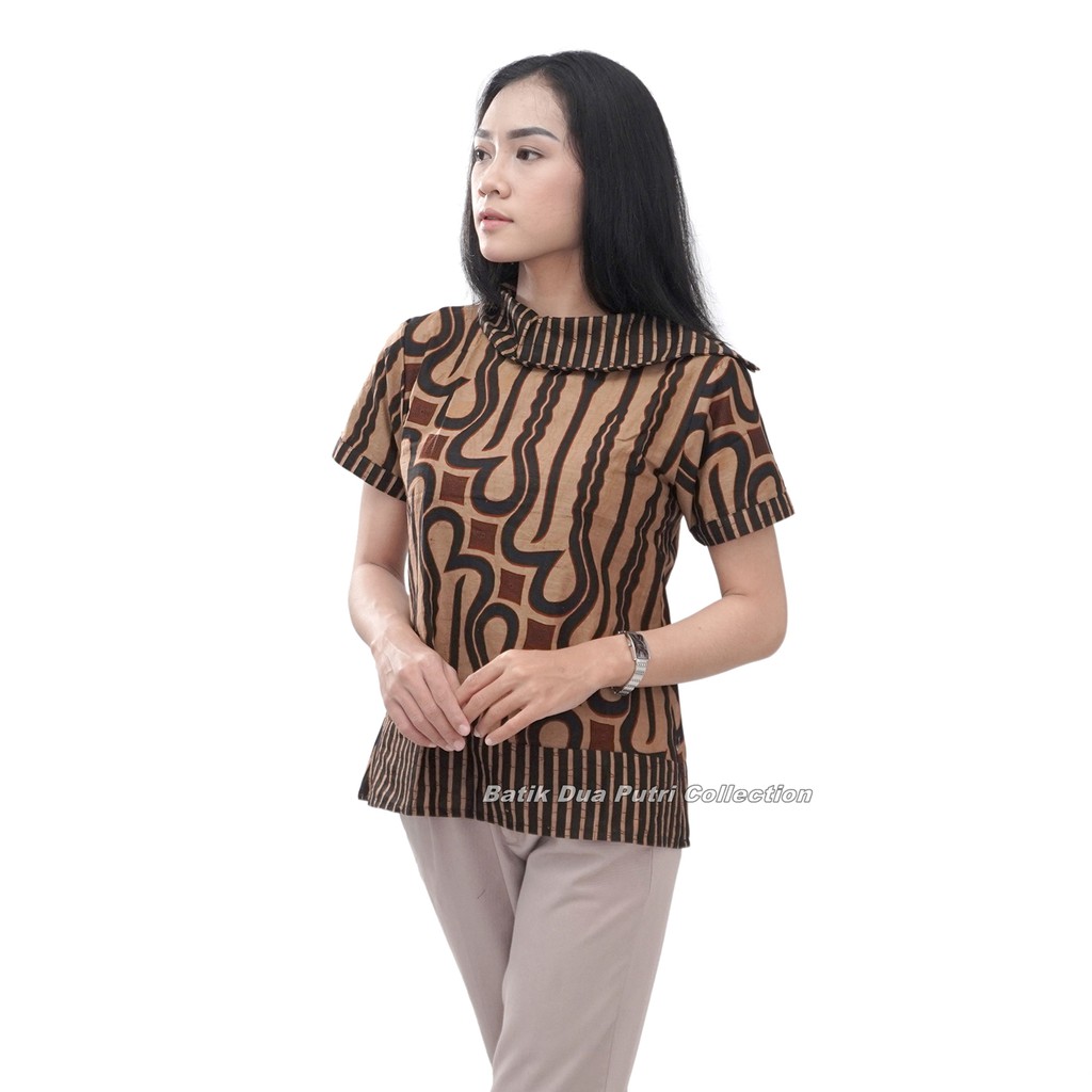 Blouse Atasan Batik Wanita Modern 2 Model Lengan Pendak Dan 7/8 Berkerah Peterpen