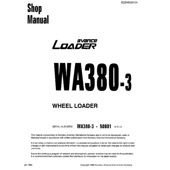 

shop manual wheel loader komatsu WA380-3