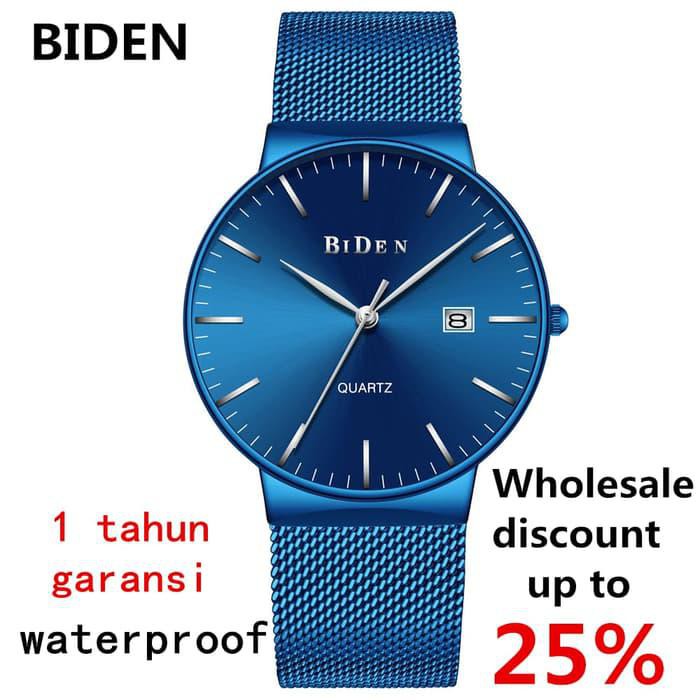 Promo Jam Tangan Pria Biden Analog Stainless Steel Mewah Mode Kasual - Biru Muda Promo
