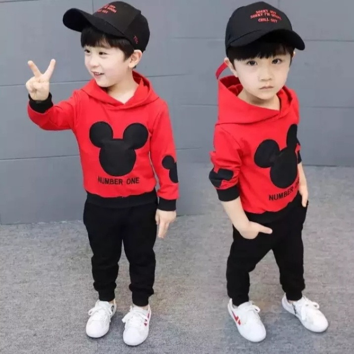 hoodie set| Setelan sweater hoodie Anak Mickey Number One anak Laki-laki dan perempuan Umur1-5 Tahun