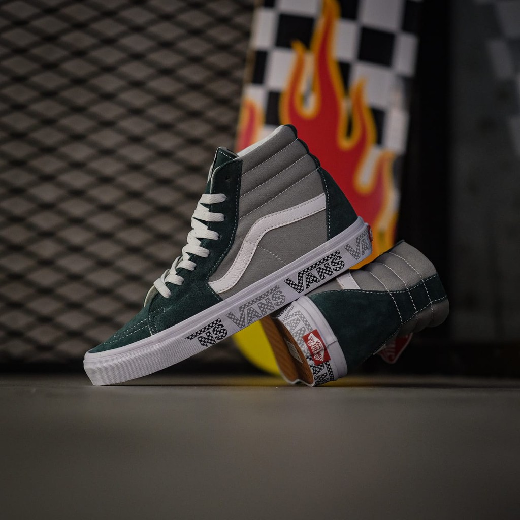 Vans Sk8 Hi Logo Check "Trekking Green / Drizzle Original 100%