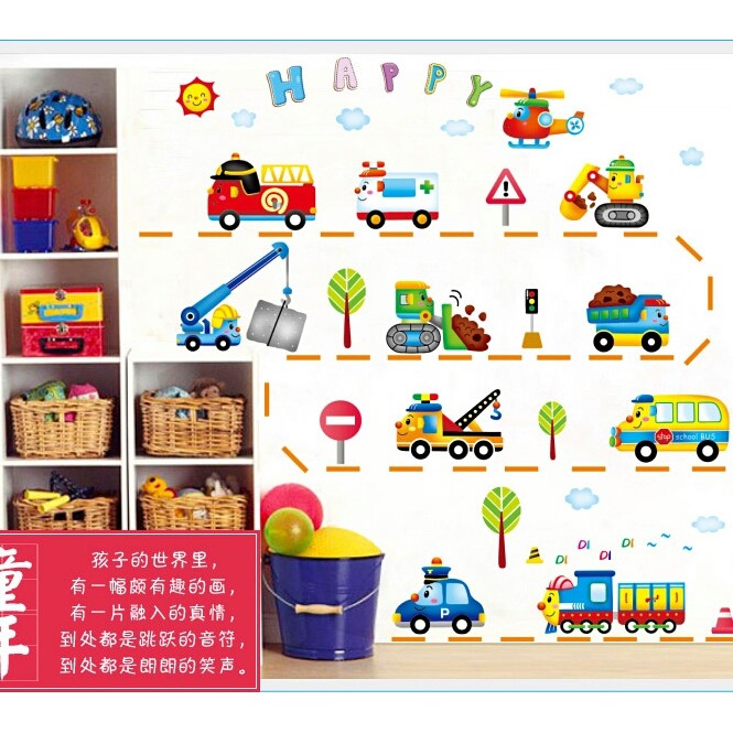 RELIZA WALL STICKER MOBIL TRANSPORTASI TRUCK ANAK CAR KID XY 8105 STIKER DINDING