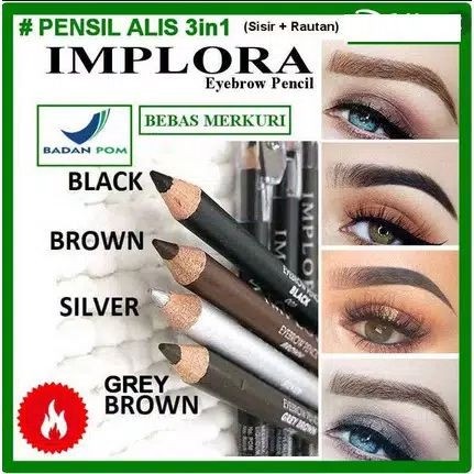 IMPLORA Pensil Alis 2in1 Eyebrow Softbrow Pensil Alis Implora Brown Black Pencil Alis BPOM