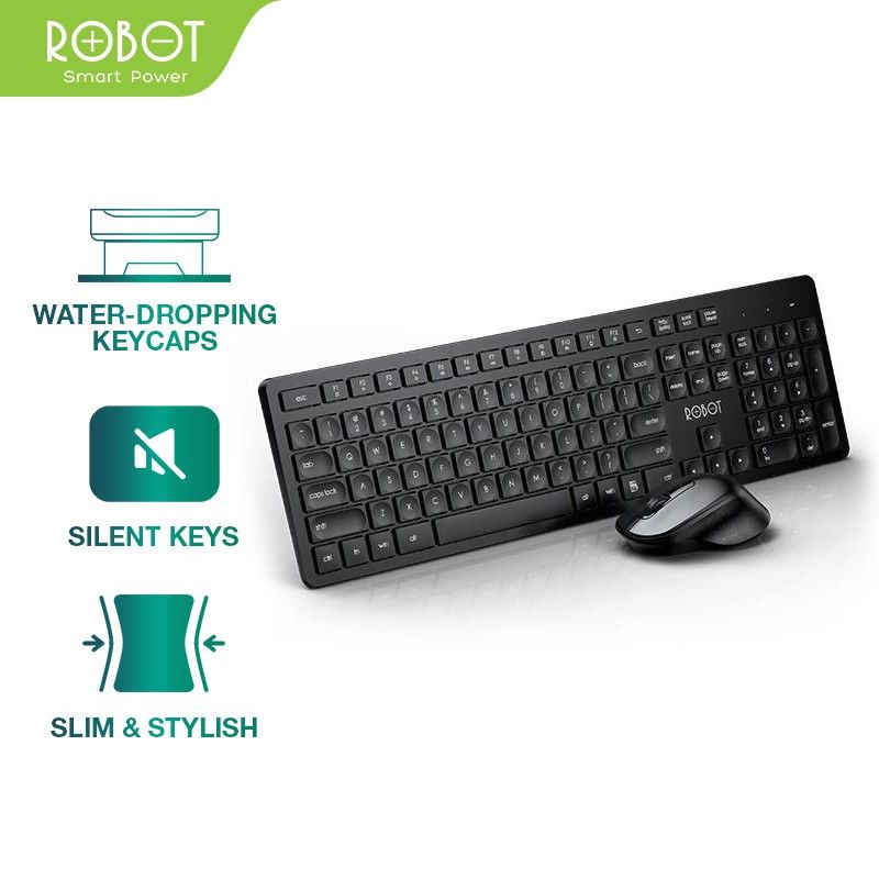 Keyboard Mouse Wireless Combo Bluetooth Receiver Robot Original Hitam
