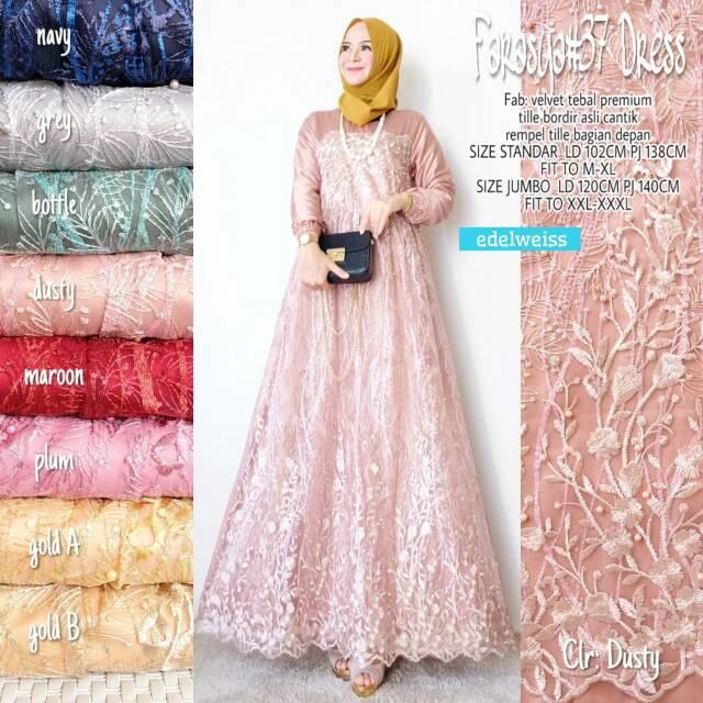 Realpict FARASYA #37 long party dress muslim wanita lengan panjang tile brokat brukat kekinian pesta