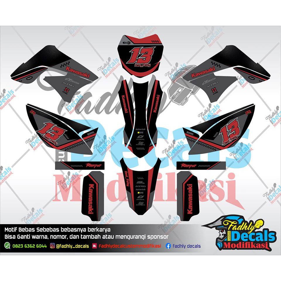 Decal KLX 150 Grey Merah dan Grey Stabilo