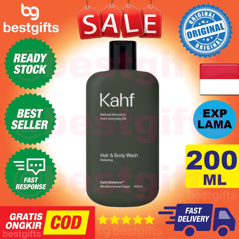 KAHF RELAXING HAIR BODY WASH SABUN MANDI SHAMPOO SHAMPO SAMPO PRIA KULIT LAKI LEMBAB HALUS 200 ML