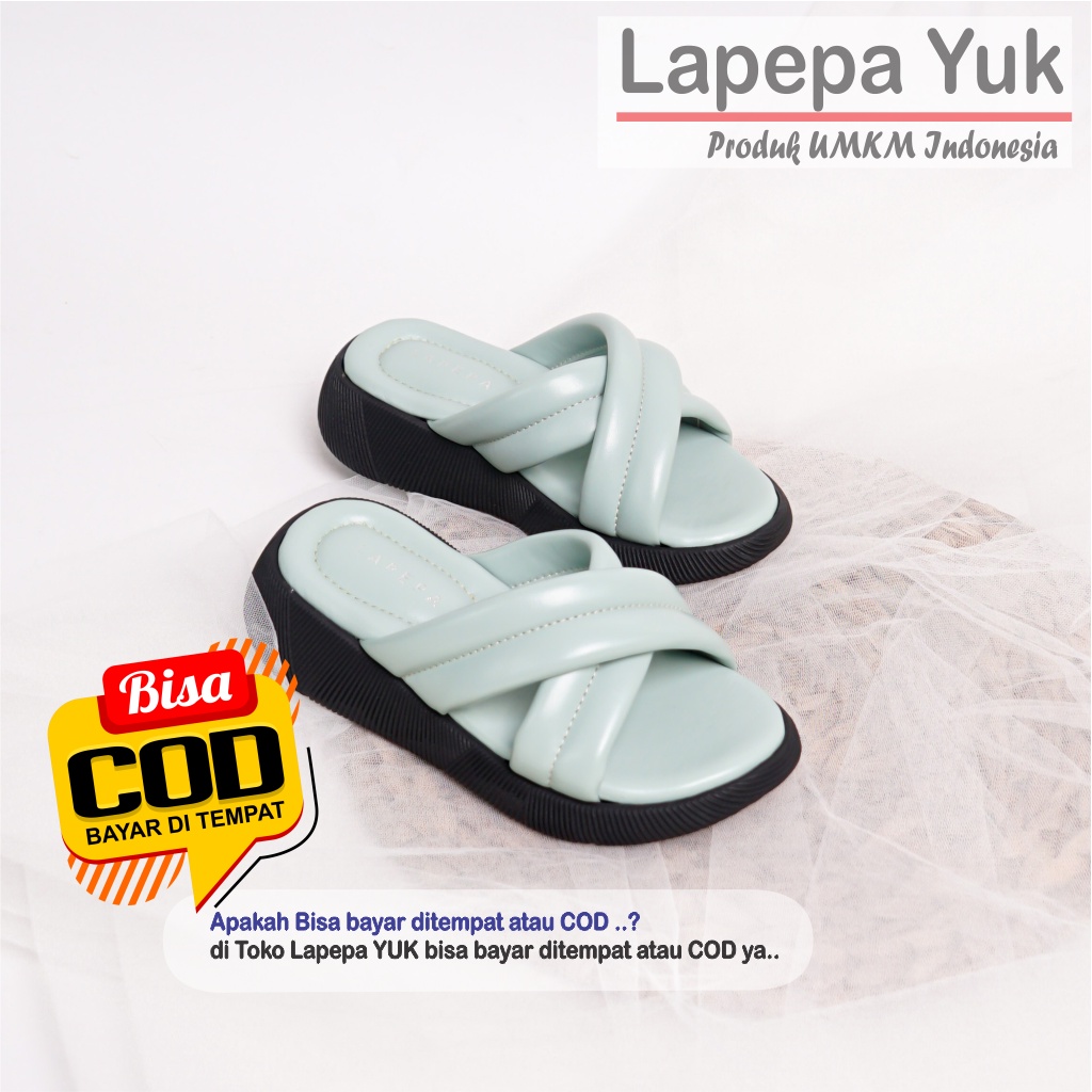 LAPEPA YUK - Sandal Platform Anak Perempuan Usia 2 sampai 10 Tahun NADHIRA KIDS Sendal Anak cewek Wedges Wanita Empuk Model Silang Warna MINT Hijau Sage Green Strap cewe Slop Usia Umur 3 4 5 6 7 8 9 thn Tahun Premium Ori Original Mall Official Store