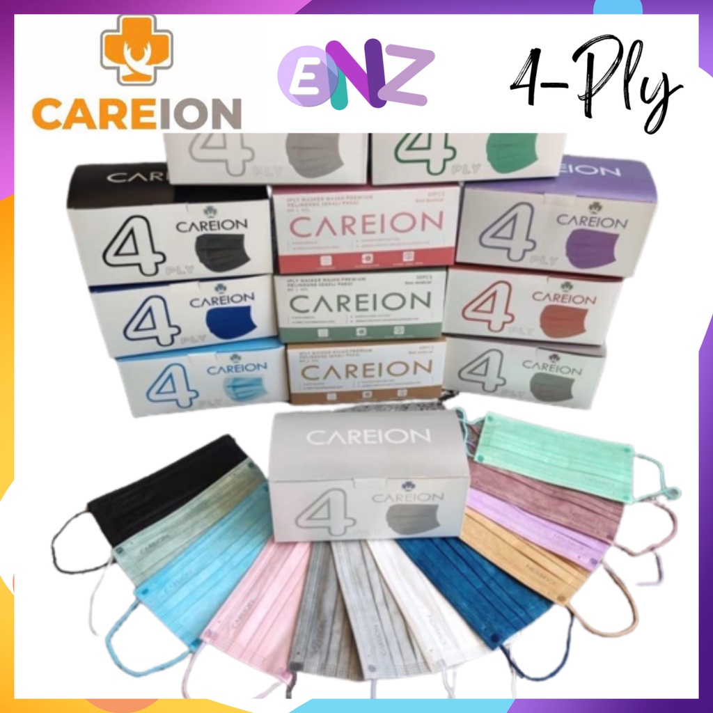 ENZ ® MASKER EARLOOP 4PLY 4 PLY CAREION EMBOSS PREMIUM HITAM PUTIH WARNA ISI 50 PCS UKURAN DEWASA 1002