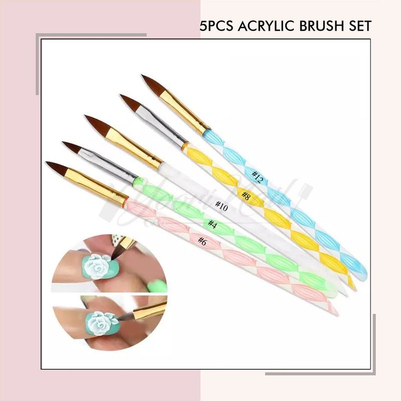 5pcs acrylic brush set nail art akrilik kuas nails 3D 4D acrylic system