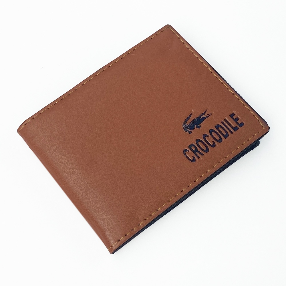 SHOPEE 6.6 SUPER SALE!! Dompet Crocodile Kulit Sintetis Dompet Pendek Lipat Dua 3/4 Dompet Pria Bifold Terbaru Dompet Kartu - Brown