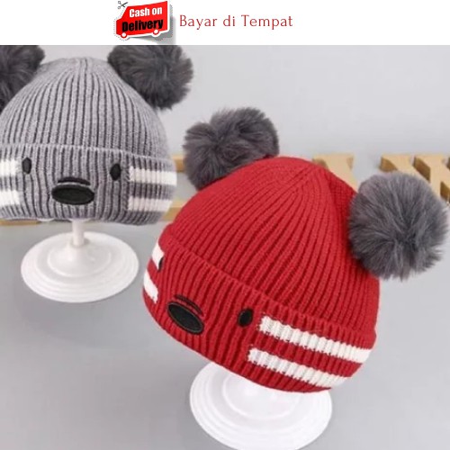 Kupluk Bayi Anak Model Pompom Karakter Koala Usia 6 Bulan - 3 Tahun Laki Perempuan