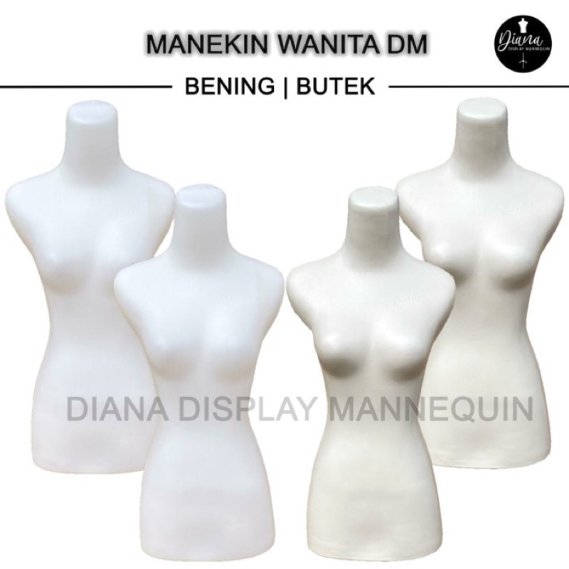 PATUNG MANEKIN DM BAJU WANITA DEWASA SETENGAH BADAN PLASTIK BENING BUTEK