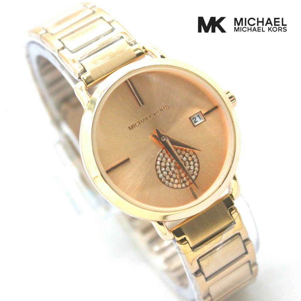 Best Seller Jam Tangan Wanita MK 3639 CA Tali Rantai Tanggal Aktif