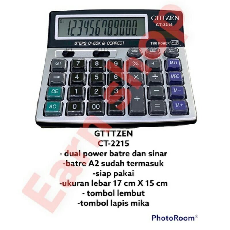 Kalkulator Citizen CT-2215 Original 12Digit Besar//Kalkulator Dagang Multifungsi
