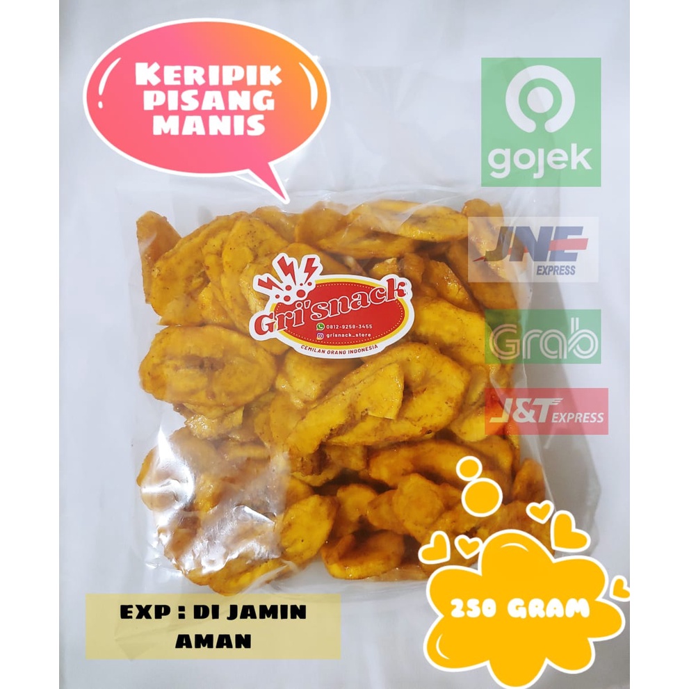 

( GRISNACK ) - CEMILAN / SNACK / MAKANAN RINGAN / KERIPIK PISANG MANIS 250 GRAM