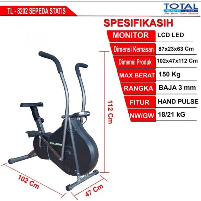 Sepeda statis TL-8202 Wind Back Alat OlahRaga Total Fitness