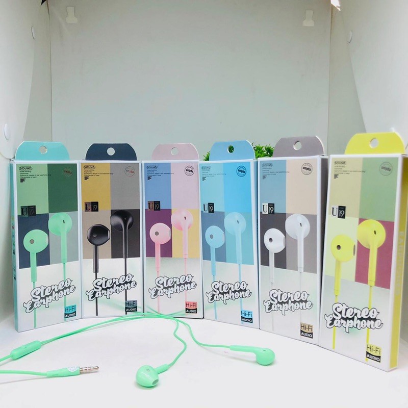 PROMO HANDSFREE U19 MAKARON PACKING PANJANG CHROOM NEW EARPHONE CANDY U-19 INDONESIA