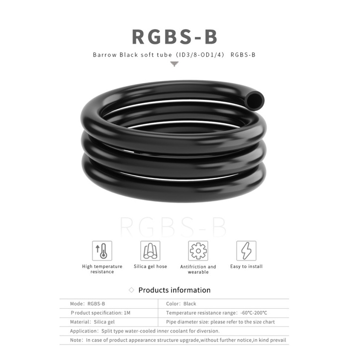 BARROW RGBS-B Black Silicone Soft Tube ID3/8 8mm OD1/4 12mm PER METER