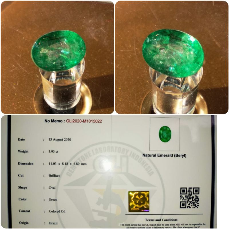 Natural Emerald Beryl Clean 4 ct certified GLI memo Zamrud Brazil