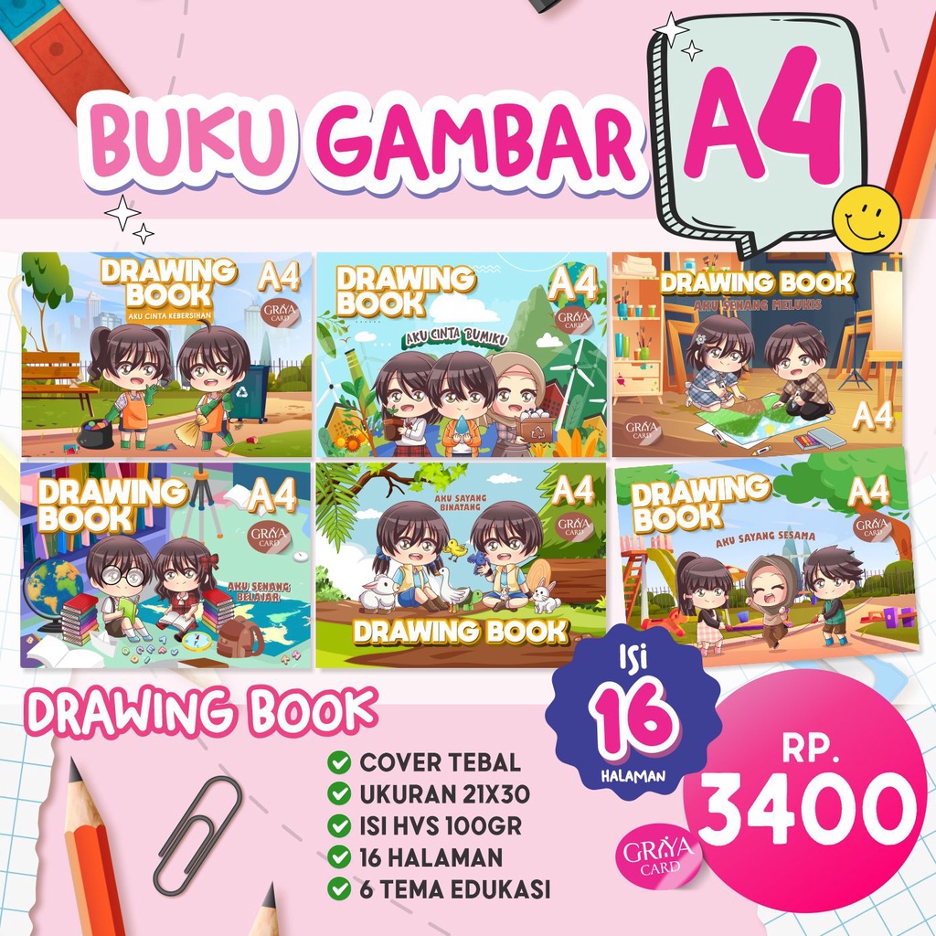 

BUKU GAMBAR A4 TEMA EDUKASI ANAK | BUKU SKETSA | BUKU MENGGAMBAR ANAK | DRAWING BOOK | SKETCHBOOK