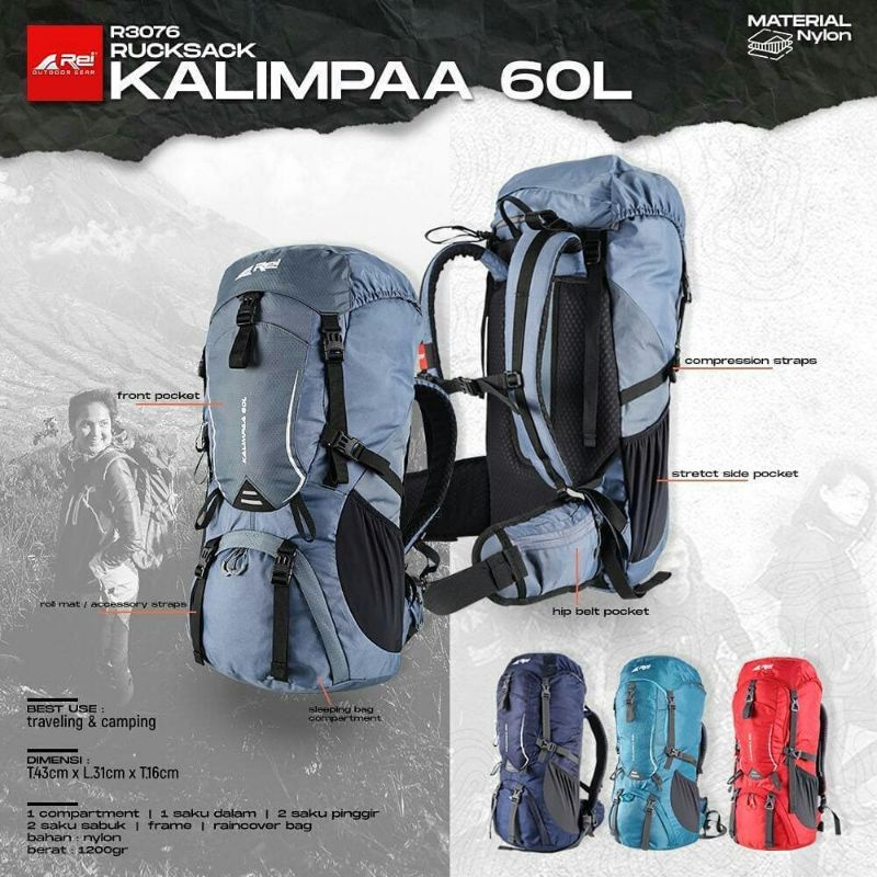 Tas Carrier Rei Kalimpaa 60L - Tas Gunung Carrier Kalimpaa 60L