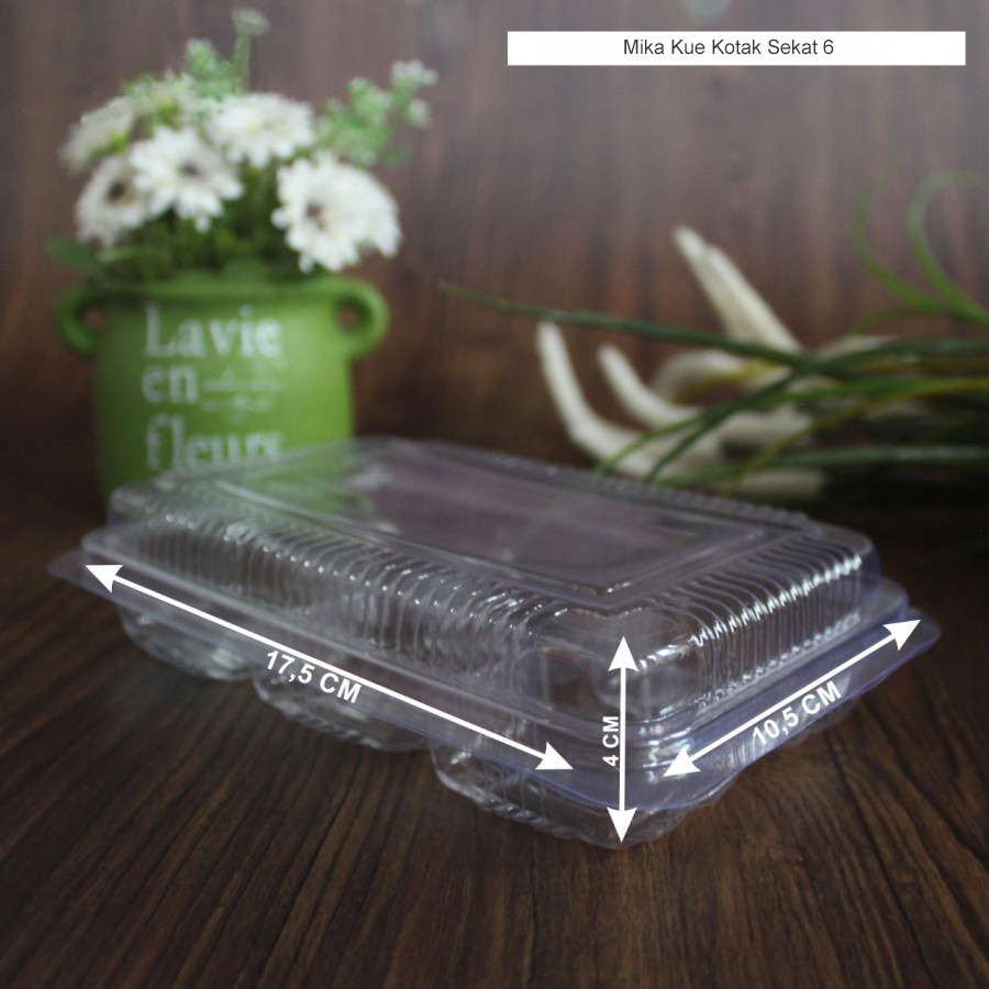 Mika Kue Kotak Sekat 6 Box Mika Kue Lapis Legit Brownies Mini Kotak Warna Bening Transparan Sekat 6 