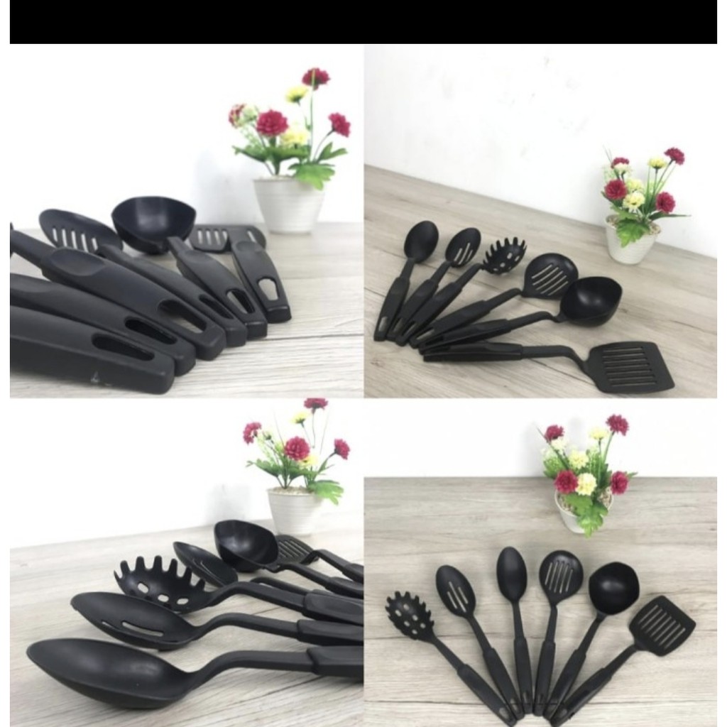 SPATULA SET ISI 6 PCS NYLON BLACK Sutil Sendok Sodet Centong Masak TERMURAH