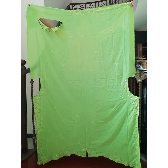 Bahan Kain Kebaya Encim Sifon Halus Dingin Motif Bunga Bordir Hijau