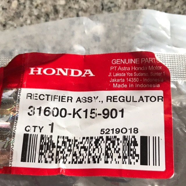 Regulator Kiprok Honda CBR 150R 2014 2016 31600 K15 901 ori